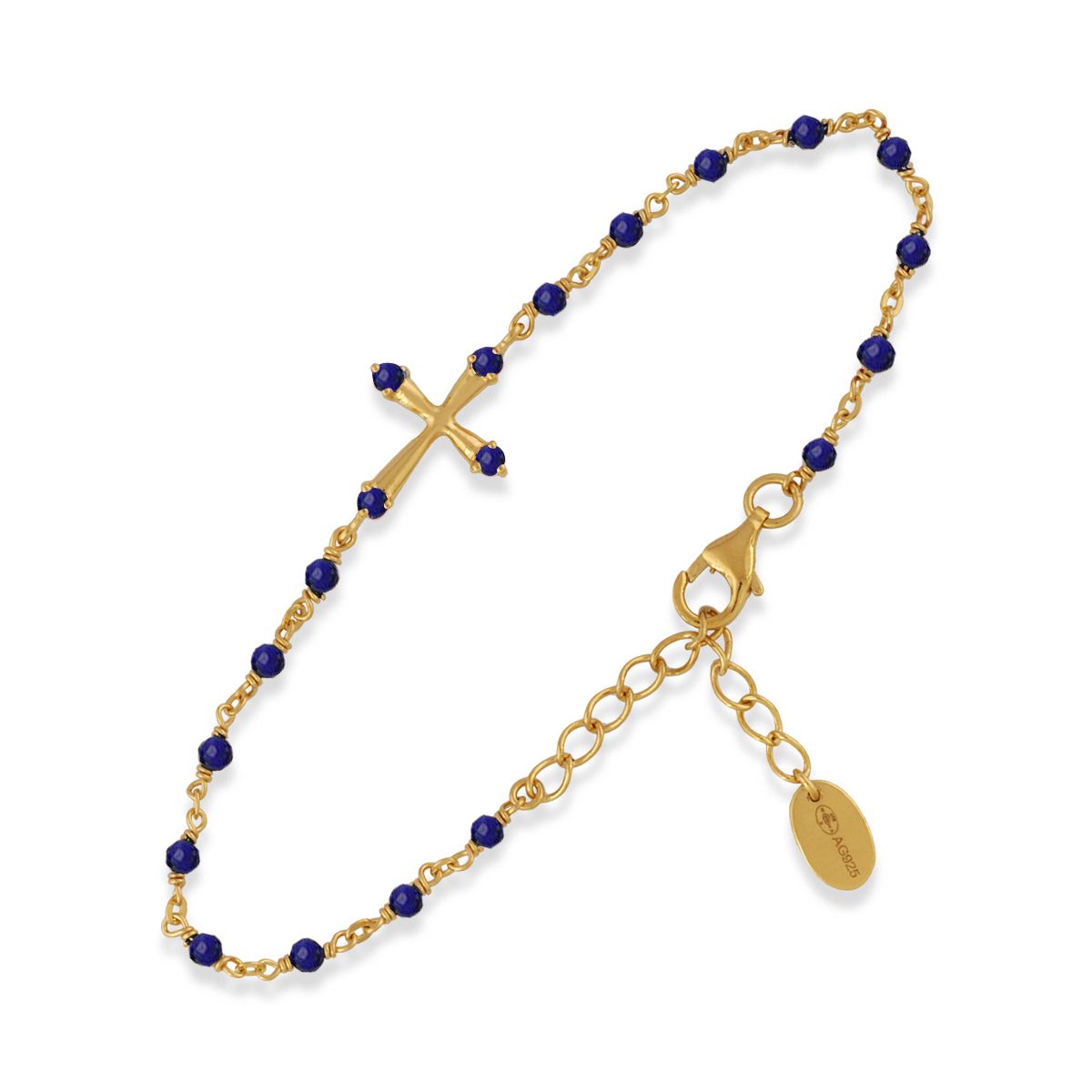 Bracelet en argent doré croix pierres naturelles lapis 1