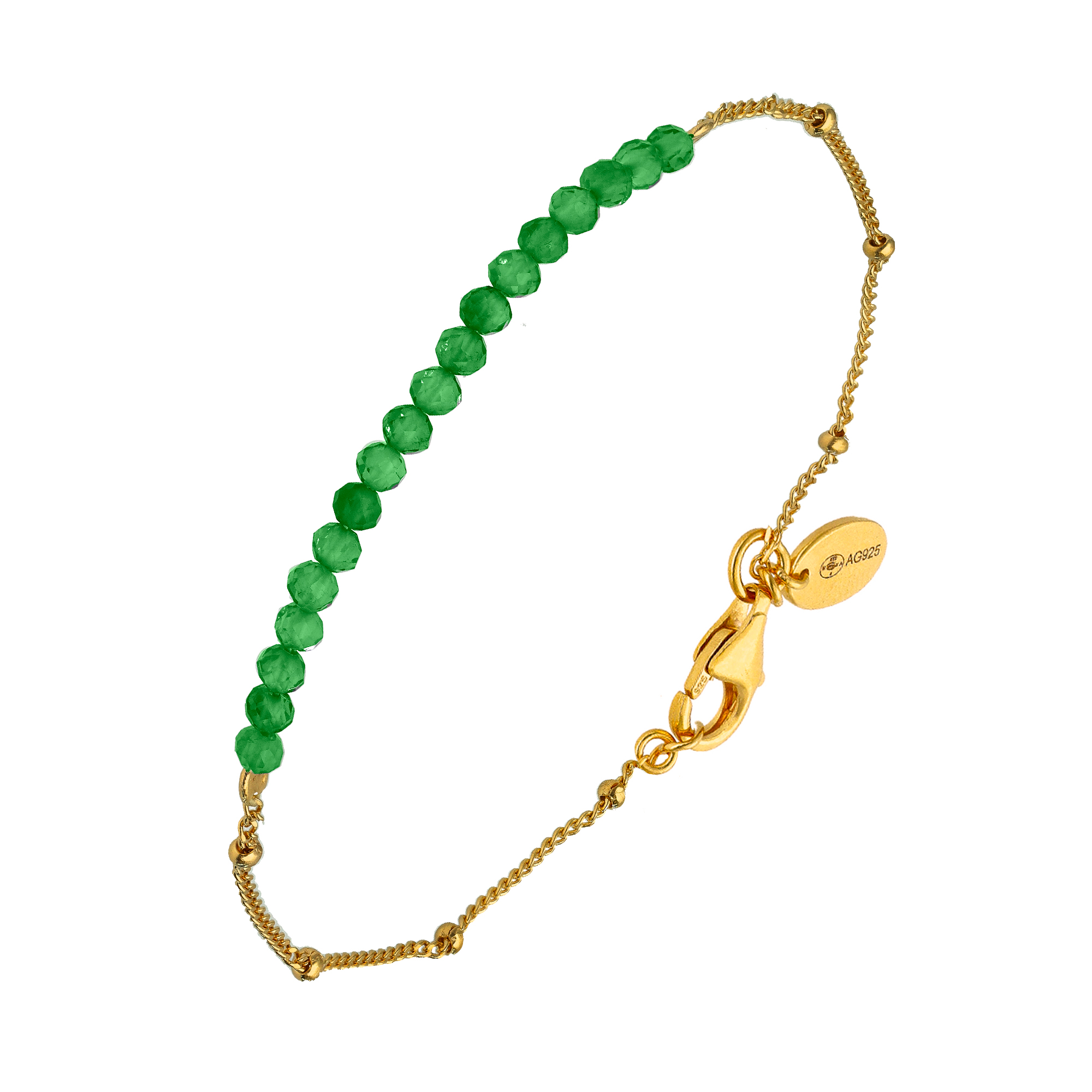 BRD040_DORE_VERT Bracelet chaîne argent doré avec pierres onyx vert 1