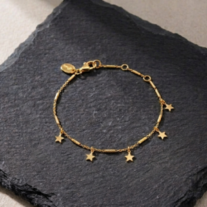 Bracelet argent doré chaine barrettes et étoiles dorée 4