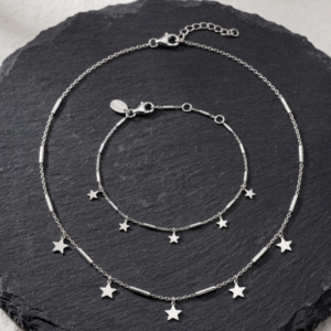 BRD045 RH Bracelet argent rhodié chaine barrettes et étoiles rhodié 5
