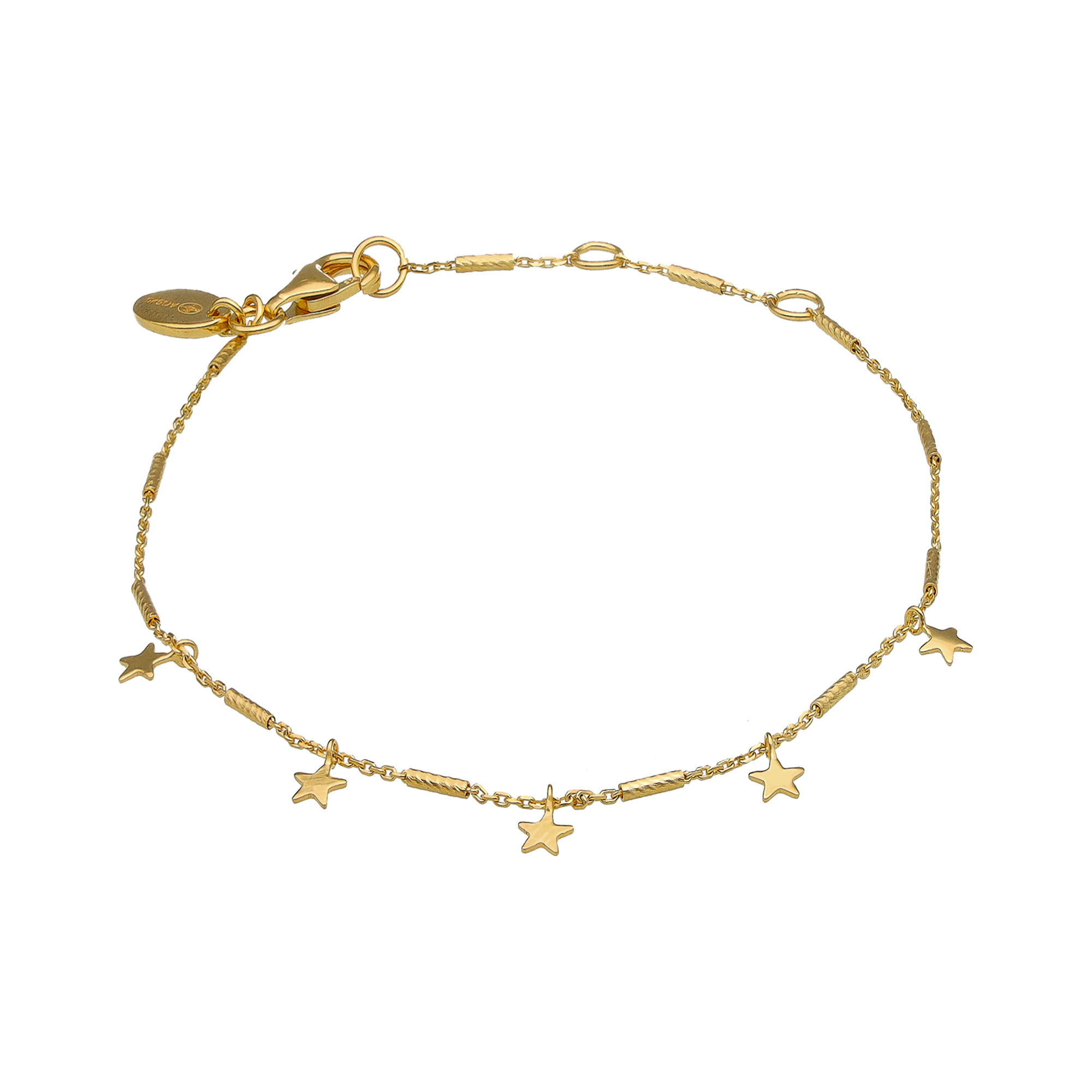 Bracelet argent doré chaine barrettes et étoiles dorée