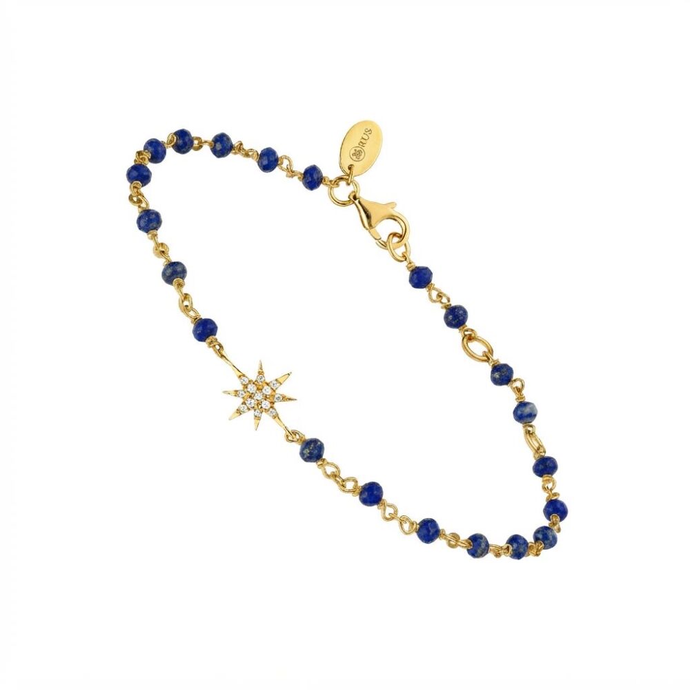 Bracelet argent doré étoile zirconium blanc et pierre lapis