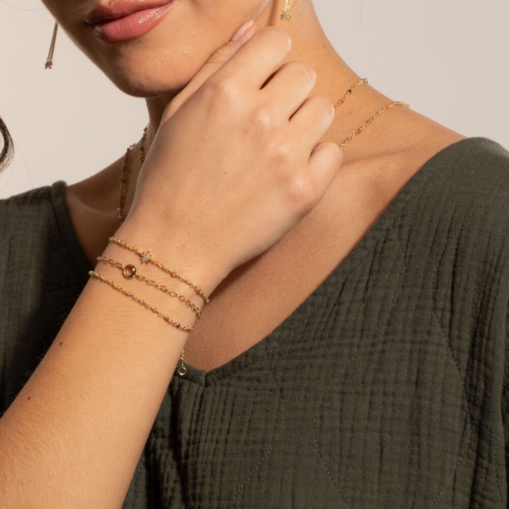 Alternative view of Bracelet argent doré étoile zirconium blanc et pierres multi-tourmaline