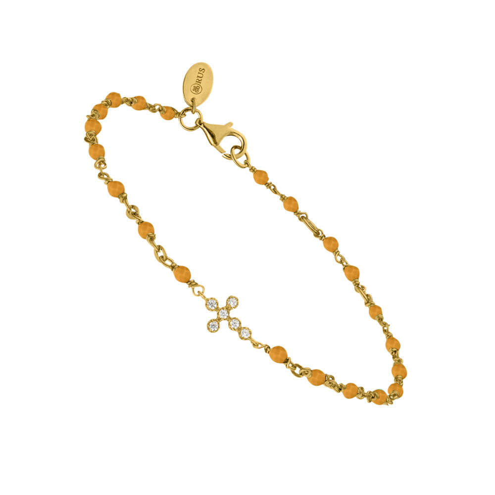 Bracelet argent doré croix zirconium blanc et pierres œil de tigre