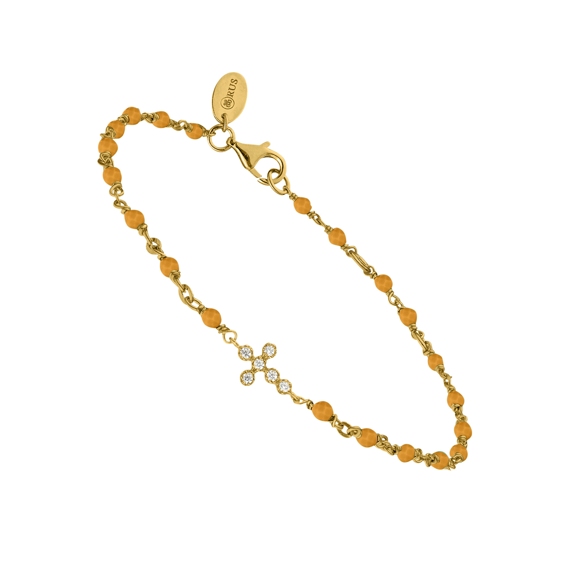 Bracelet argent doré croix zirconium blanc et pierres œil de tigre 1