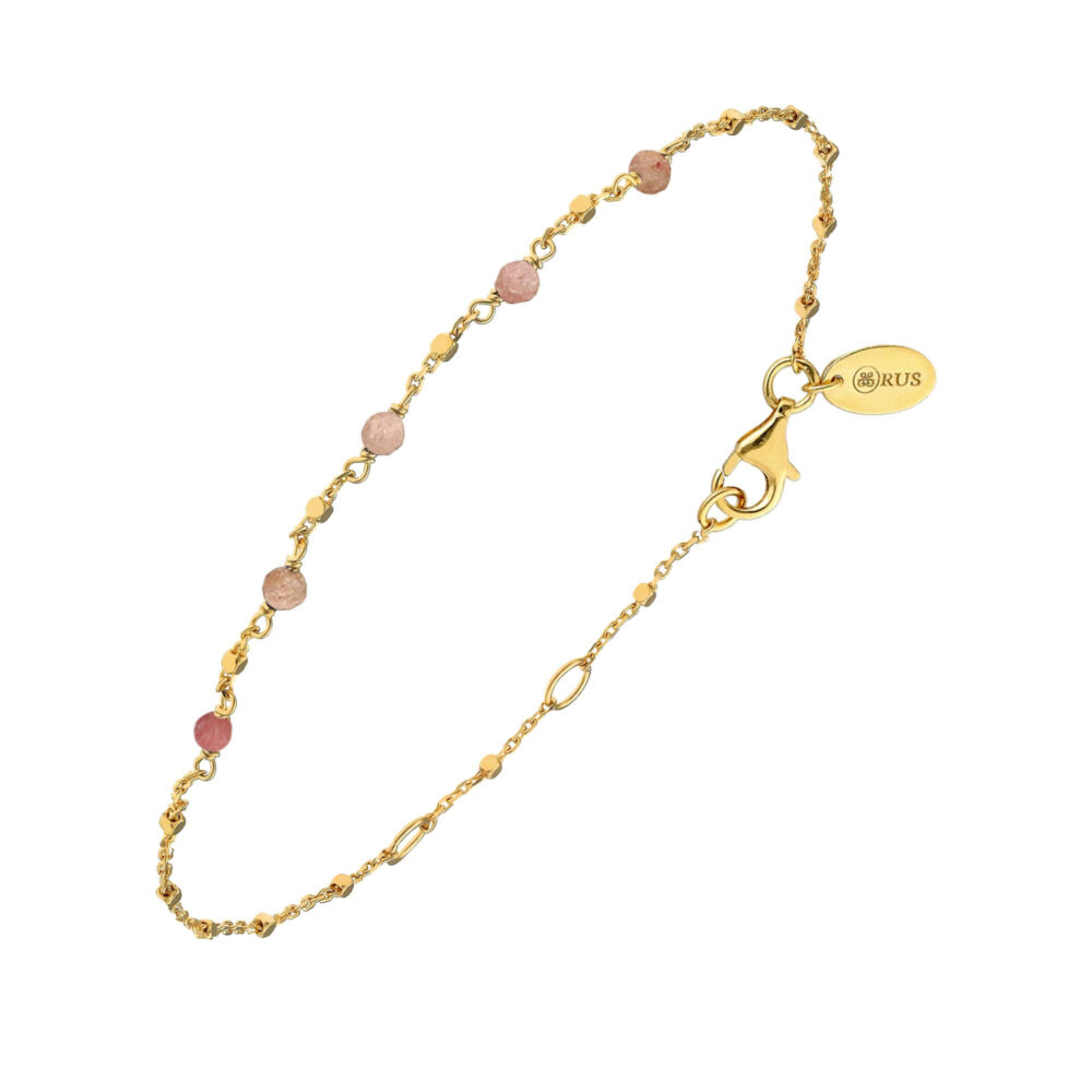 Bracelet argent doré pierre naturelle rhodonite  fraise