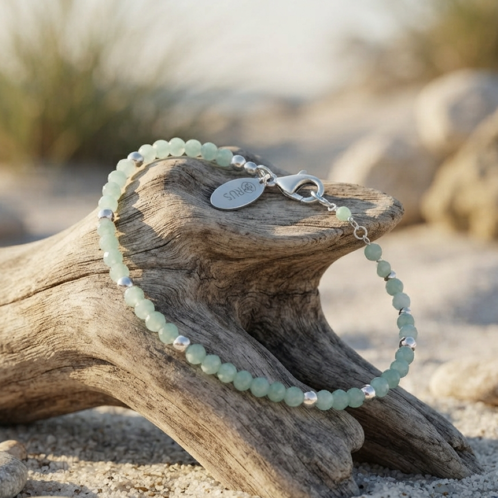 Alternative view of Bracelet argent rhodié simple perles naturelles amazonite