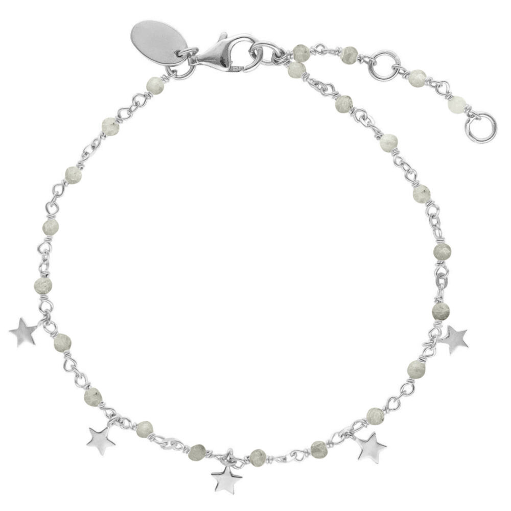 Bracelet argent rhodié étoiles pierres naturelles labradorite
