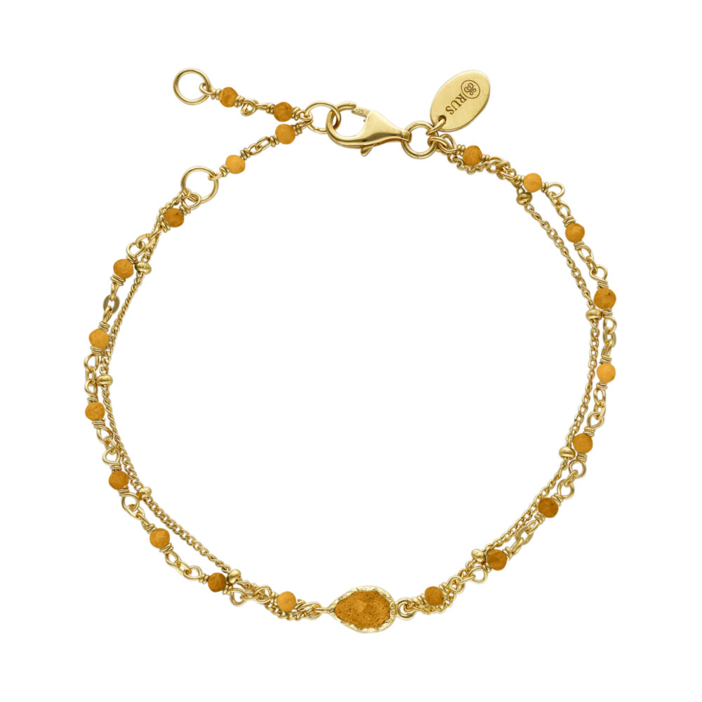 Bracelet argent doré double chaine goutte et  pierres œil de tigre