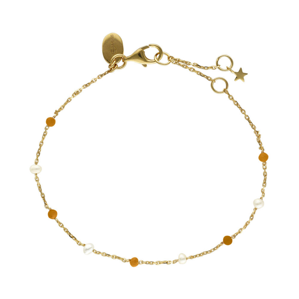 Bracelet en argent doré pierres naturelles œil de tigre et perles naturelles