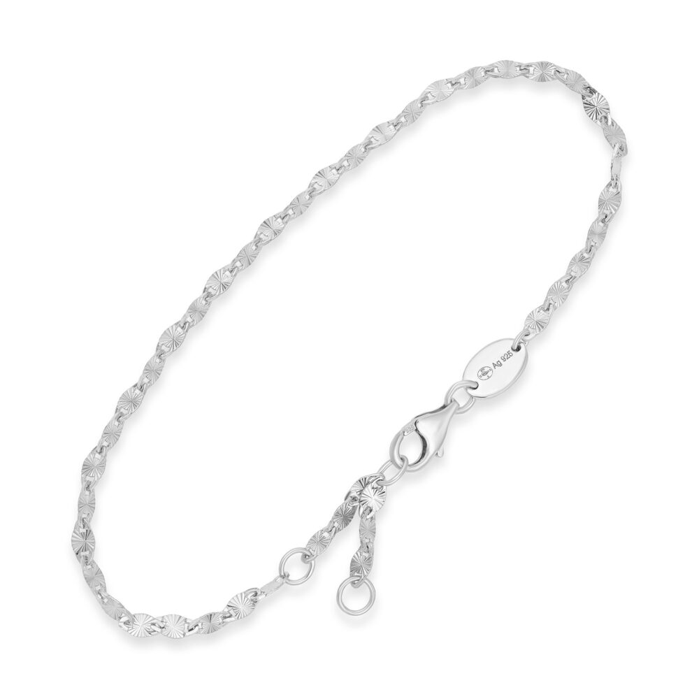 Bracelet Maille Torsadé en Argent Rhodié Finition Diamantée Scintillante