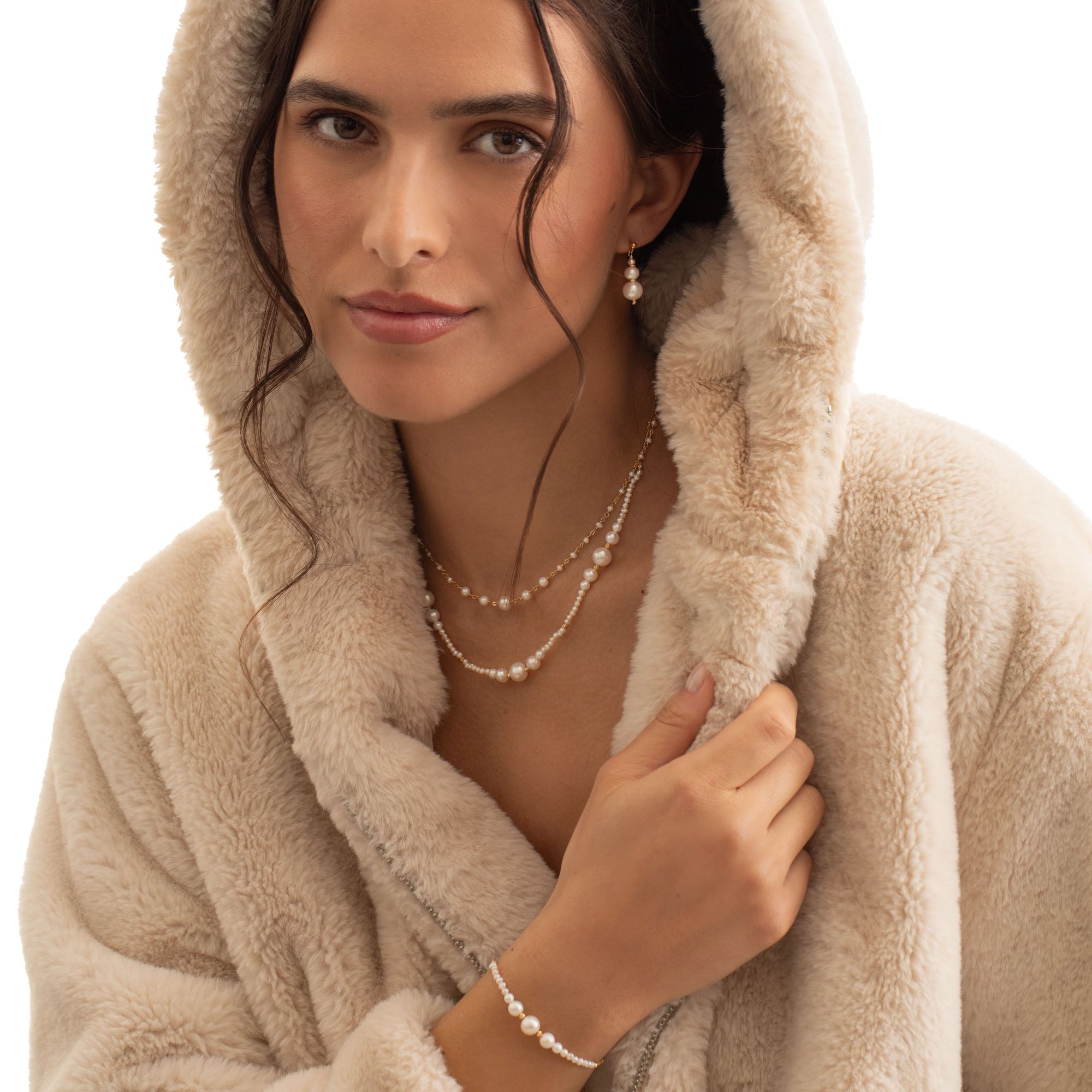 Collier argent doré cascade de perle naturelle blanche 2 Collier argent doré cascade de perle naturelle blanche – Image 2