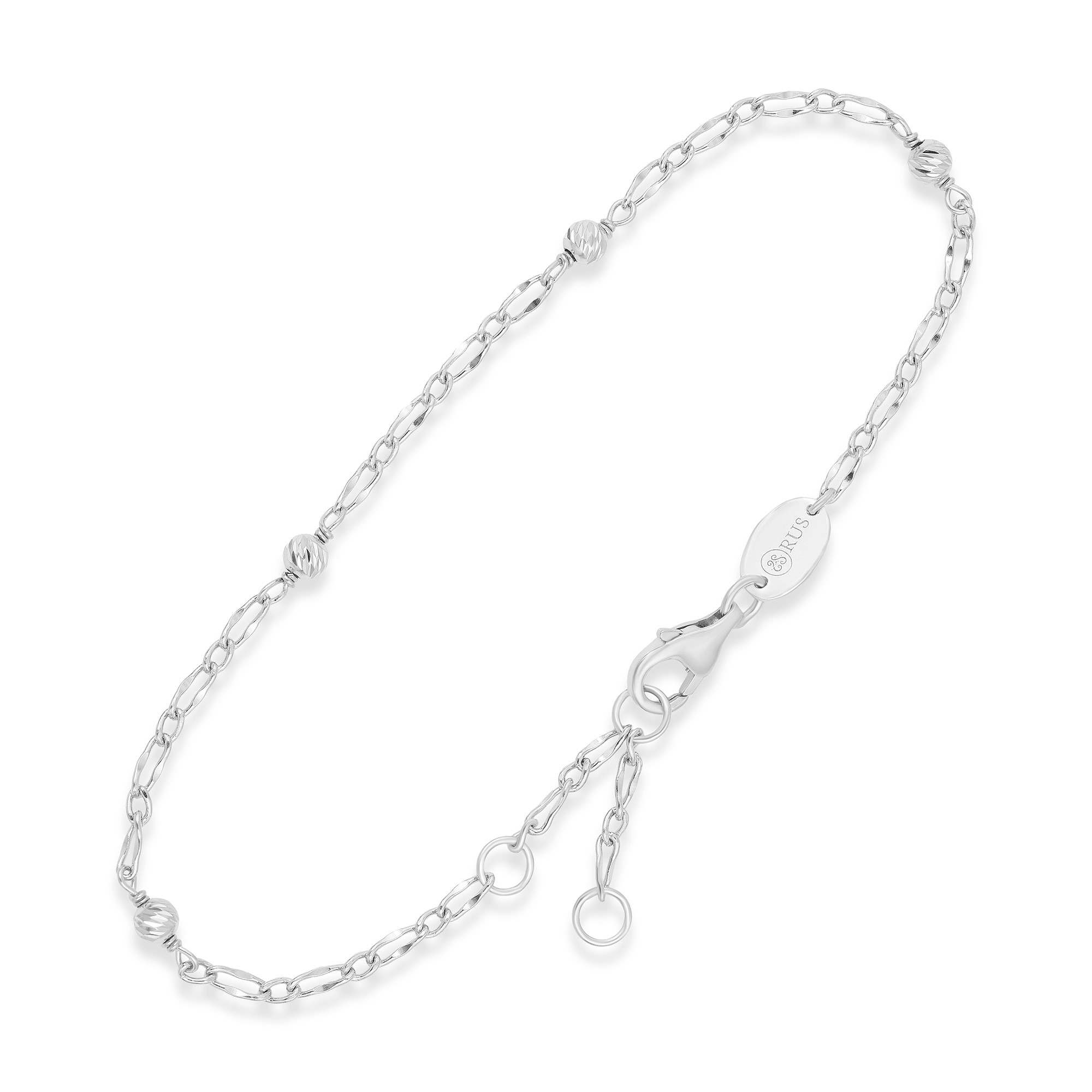 BRD101 Bracelet chaine maille alternée argent rhodié perles diamantées