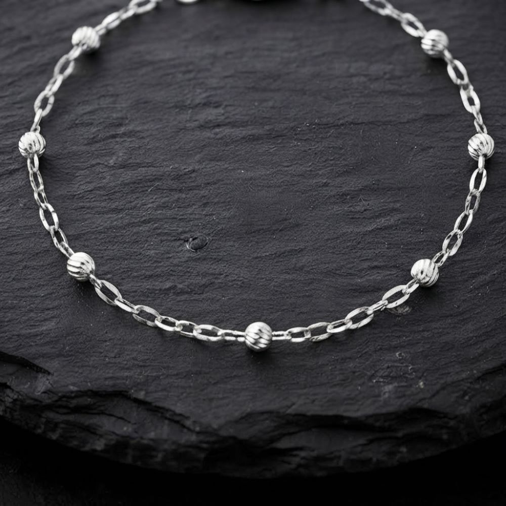 Alternative view of Bracelet chaine maille alternée argent rhodié perles diamantées