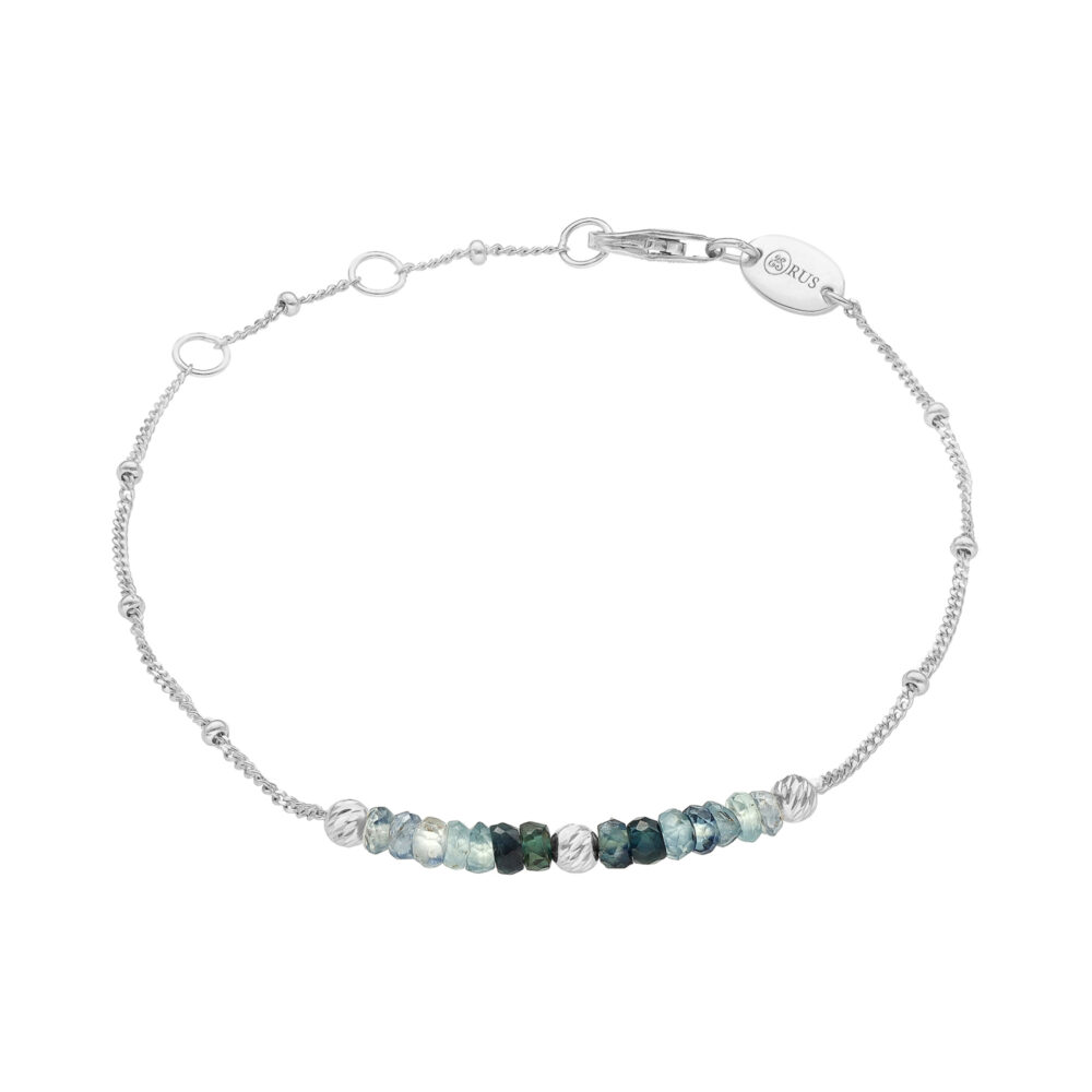 Bracelet argent rhodié pierres précieuses saphir véritable et perles argent