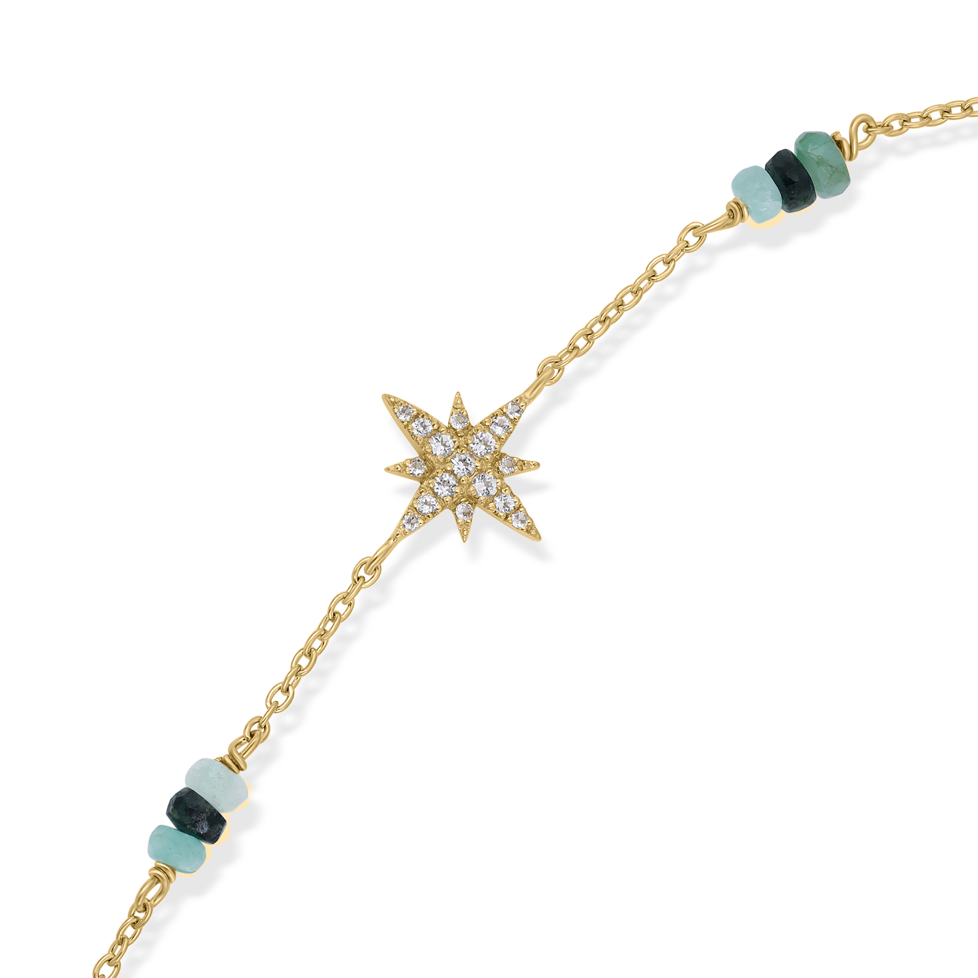 Bracelet Chaîne Étoile Polaire en Argent Doré, Émeraude et Topaze 2