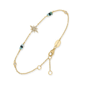 Bracelet Chaîne Étoile Polaire en Argent Doré, Émeraude et Topaze 3