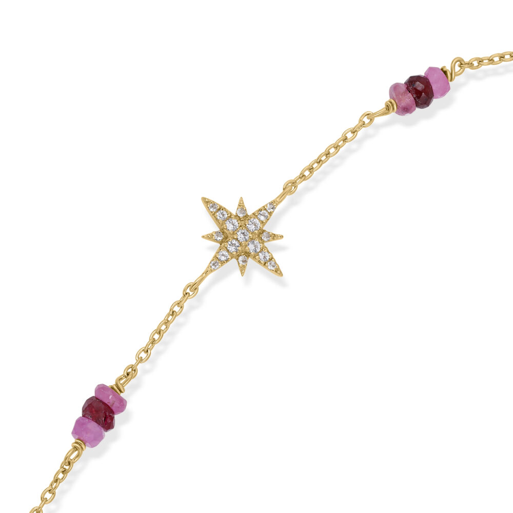 Alternative view of Bracelet Chaîne Étoile Polaire en Argent Doré, Rubis Rouge et Topaze