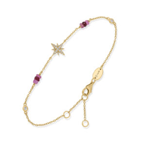 Bracelet Chaîne Étoile Polaire en Argent Doré, Rubis Rouge et Topaze 3
