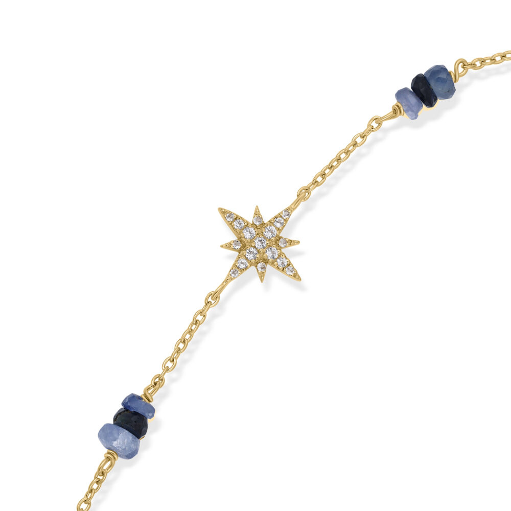 Alternative view of Bracelet Chaîne Étoile Polaire en Argent Doré, Saphir Bleu et Topaze