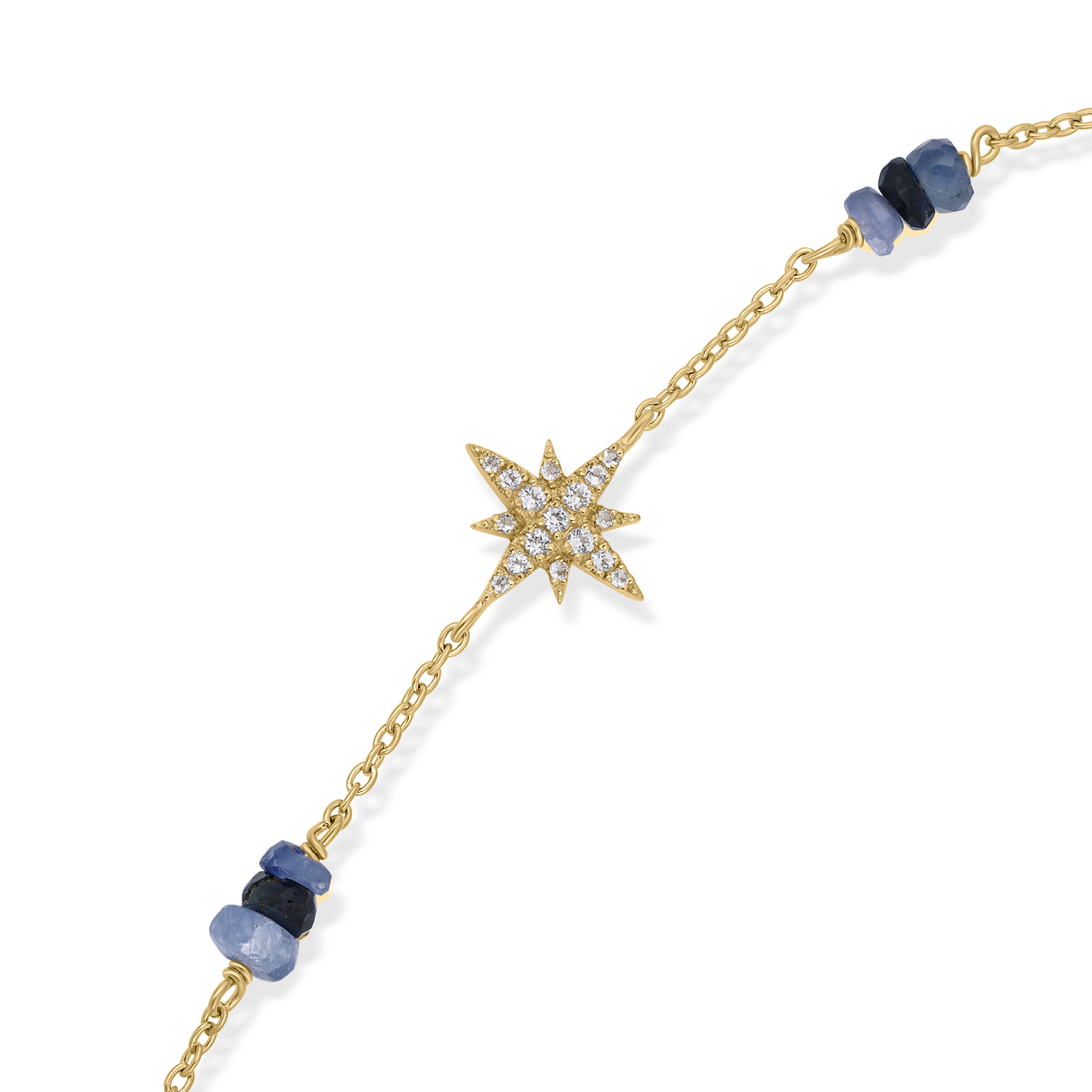 BRD1161SAPHIRBLEU Bracelet Chaîne Étoile Polaire en Argent Doré, Saphir Bleu et Topaze 2