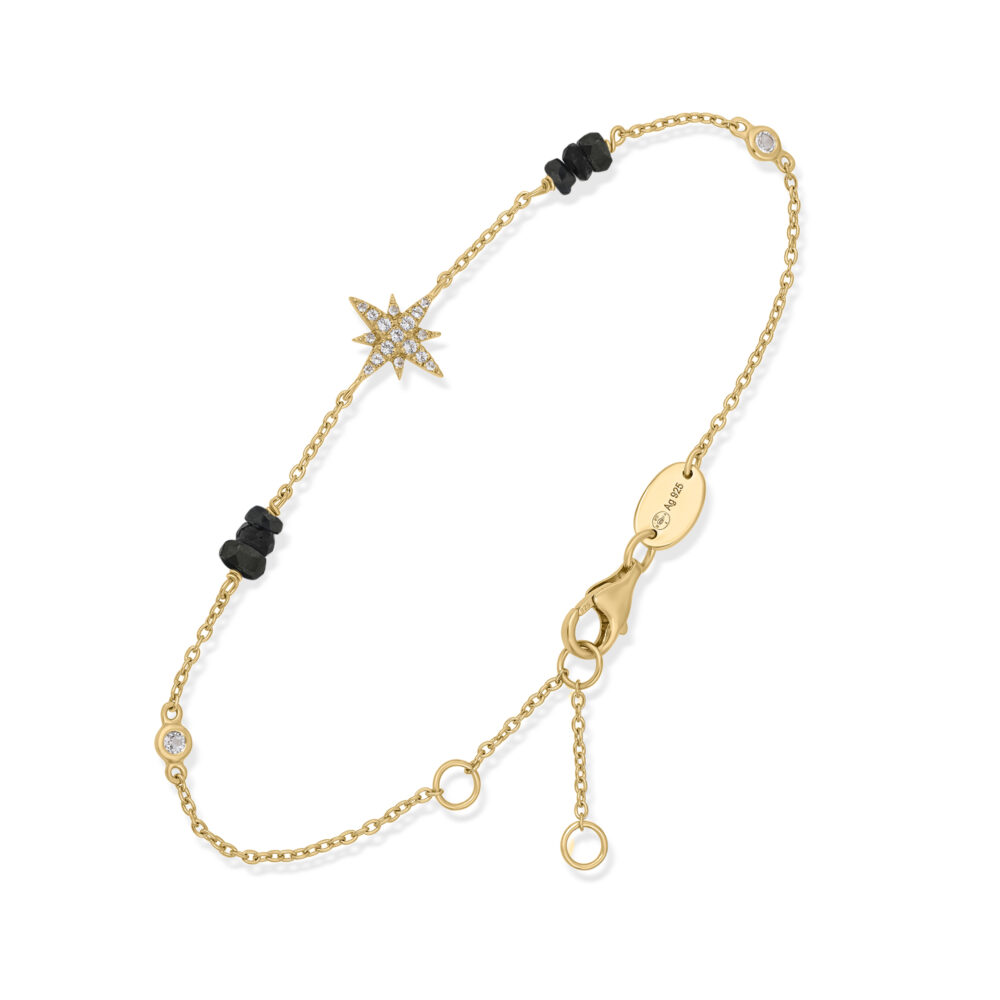 Bracelet Chaîne Étoile Polaire en Argent Doré, Saphir Noir et Topaze