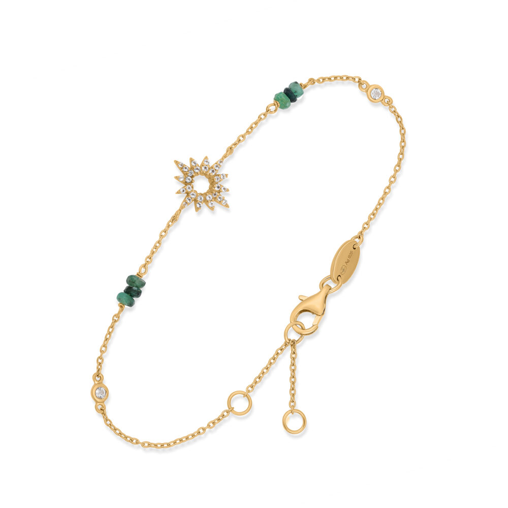 Bracelet Chaîne Soleil  en Argent Doré, Émeraude Verte et Topaze