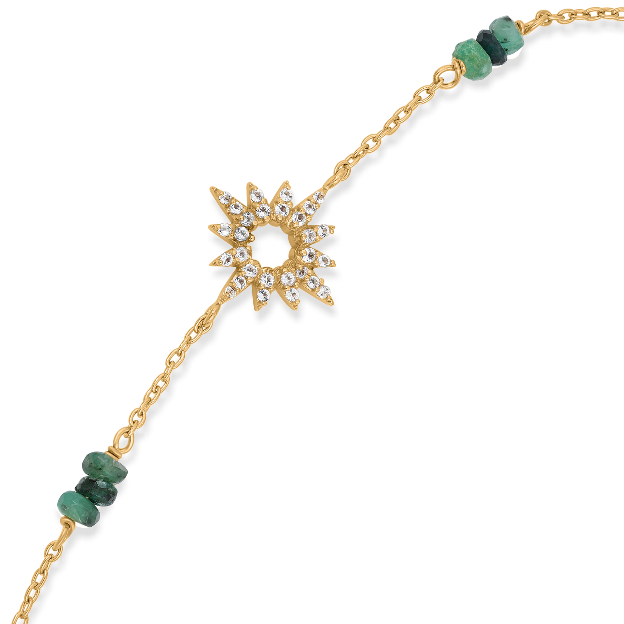 Bracelet Chaîne Soleil en Argent Doré, Émeraude Verte et Topaze 2