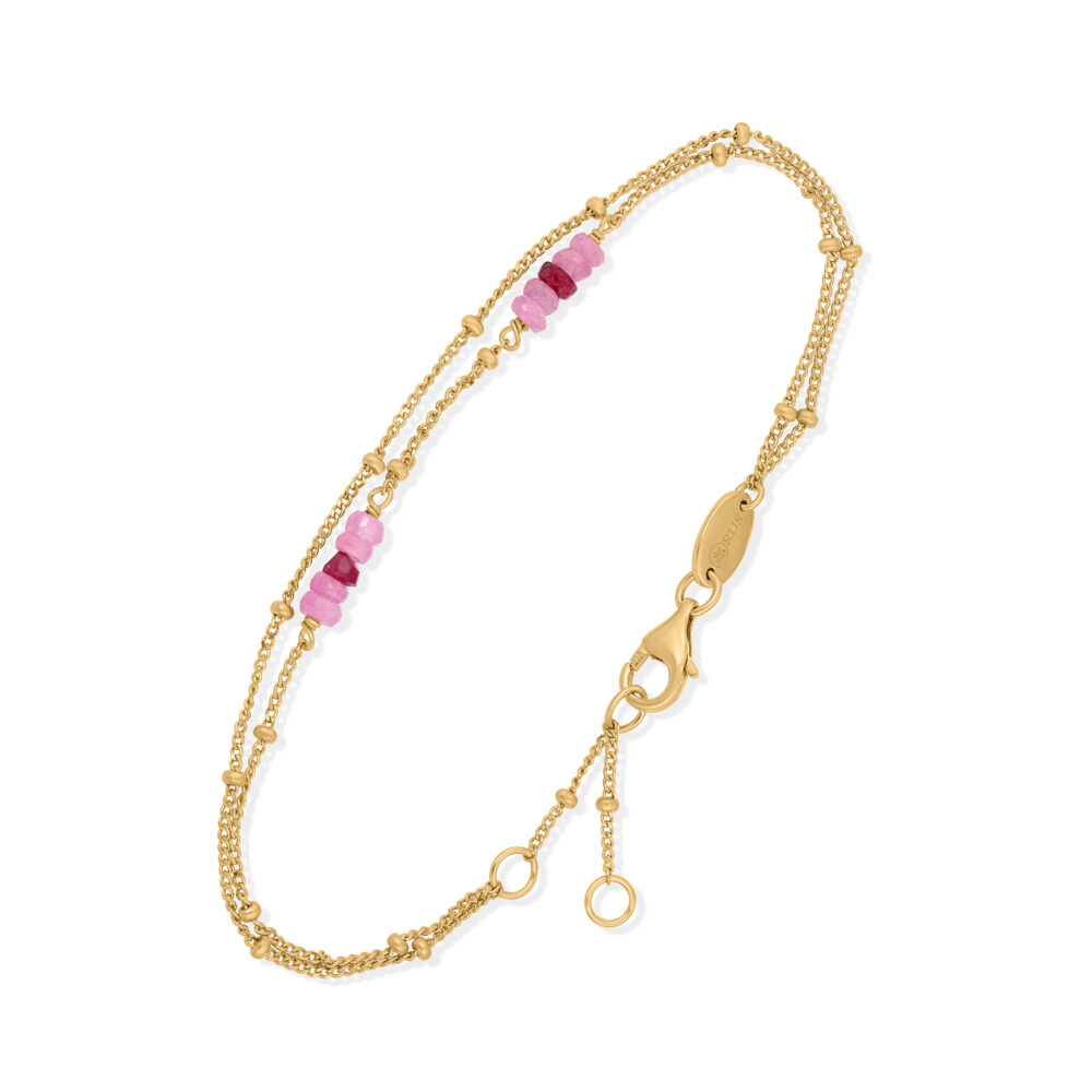 Bracelet Double Rang  en Argent Doré, Rubis