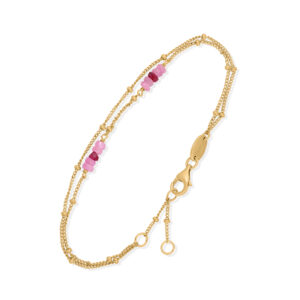 Bracelet Double Rang en Argent Doré, Rubis 4