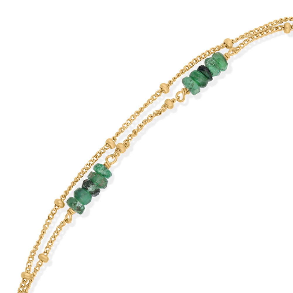 Alternative view of Bracelet Double Rang  en Argent Doré, Émeraude
