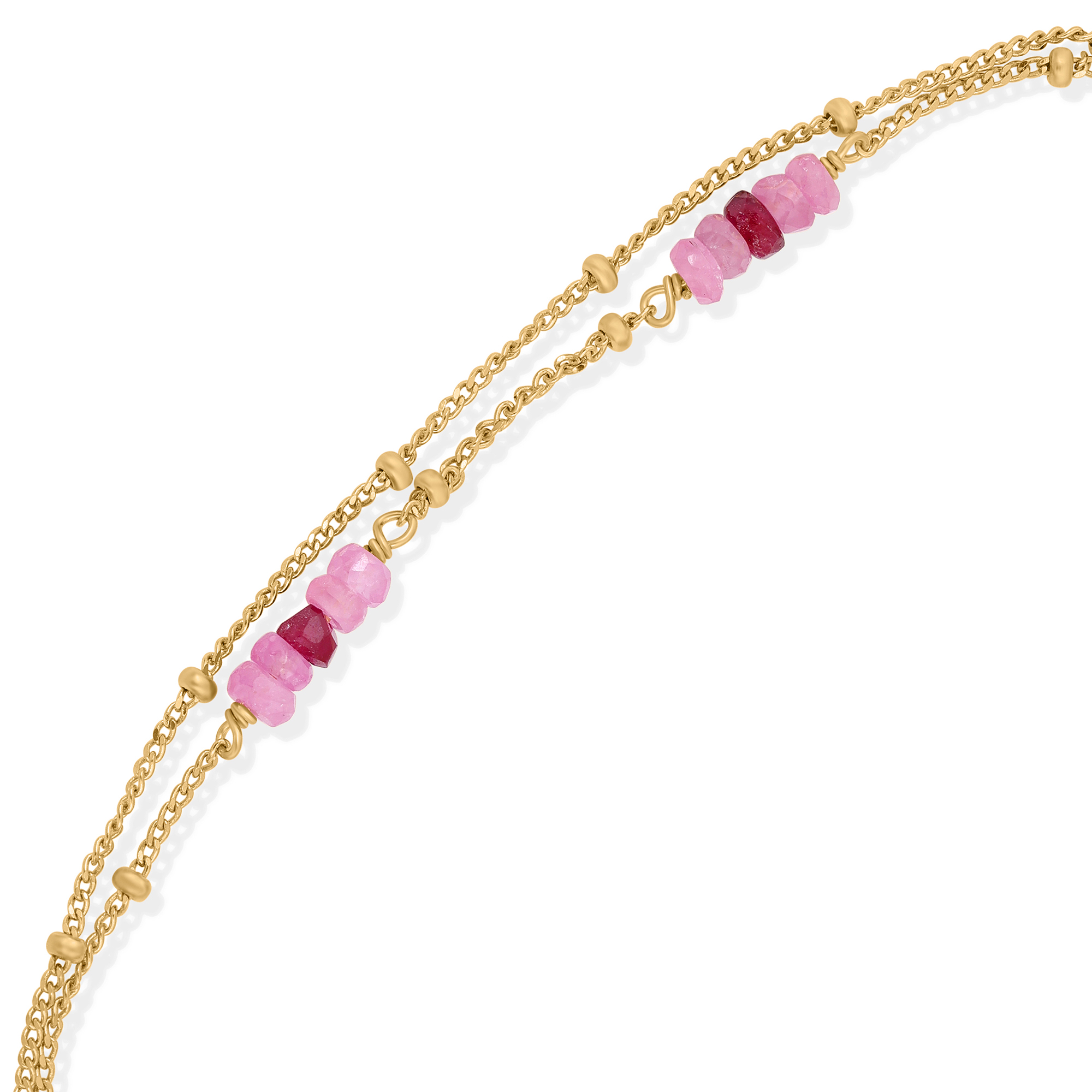 Bracelet Double Rang en Argent Doré, Rubis 2