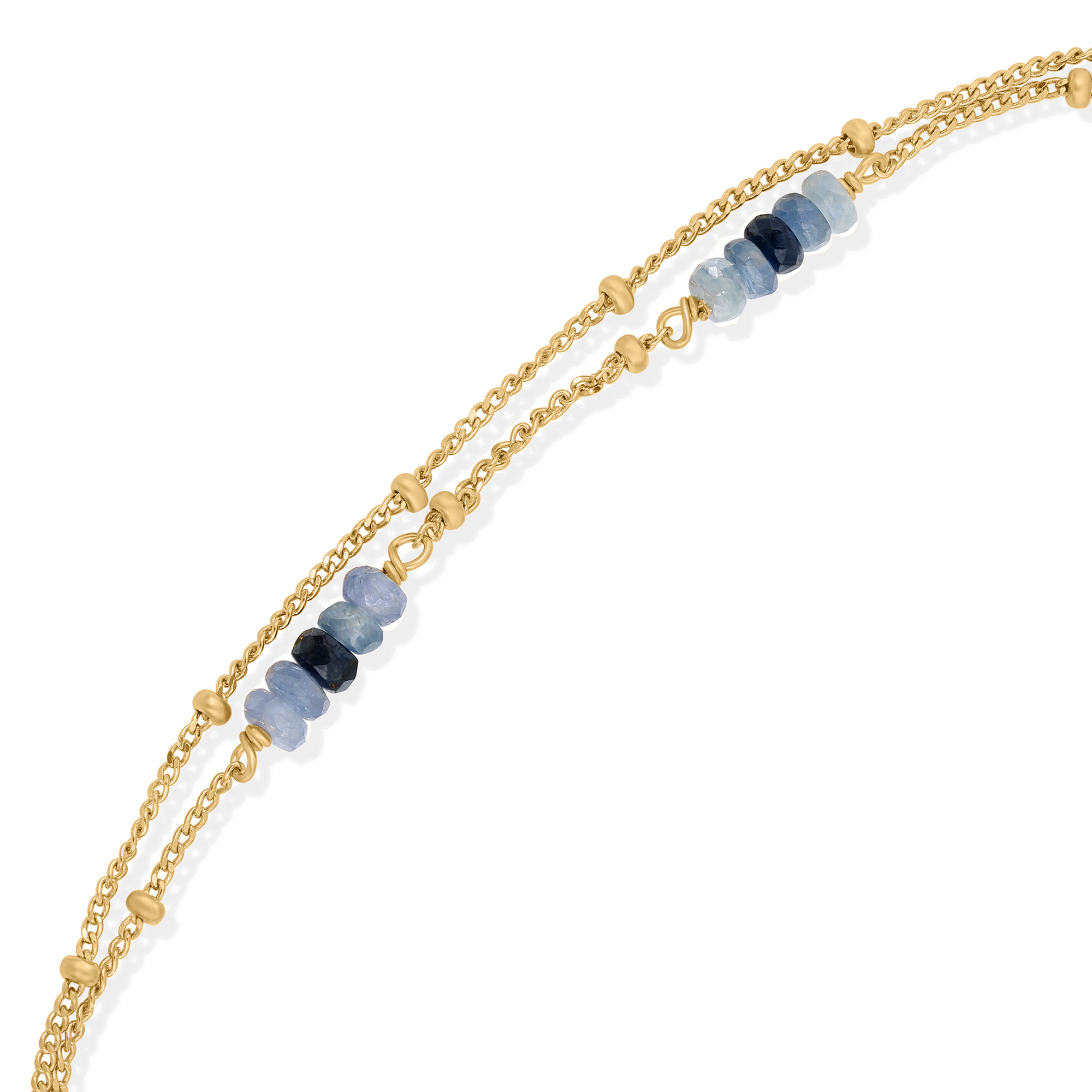 Bracelet Double Rang en Argent Doré, Saphir Bleu 2