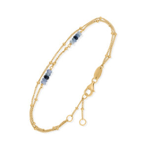 Bracelet Double Rang en Argent Doré, Saphir Bleu 3
