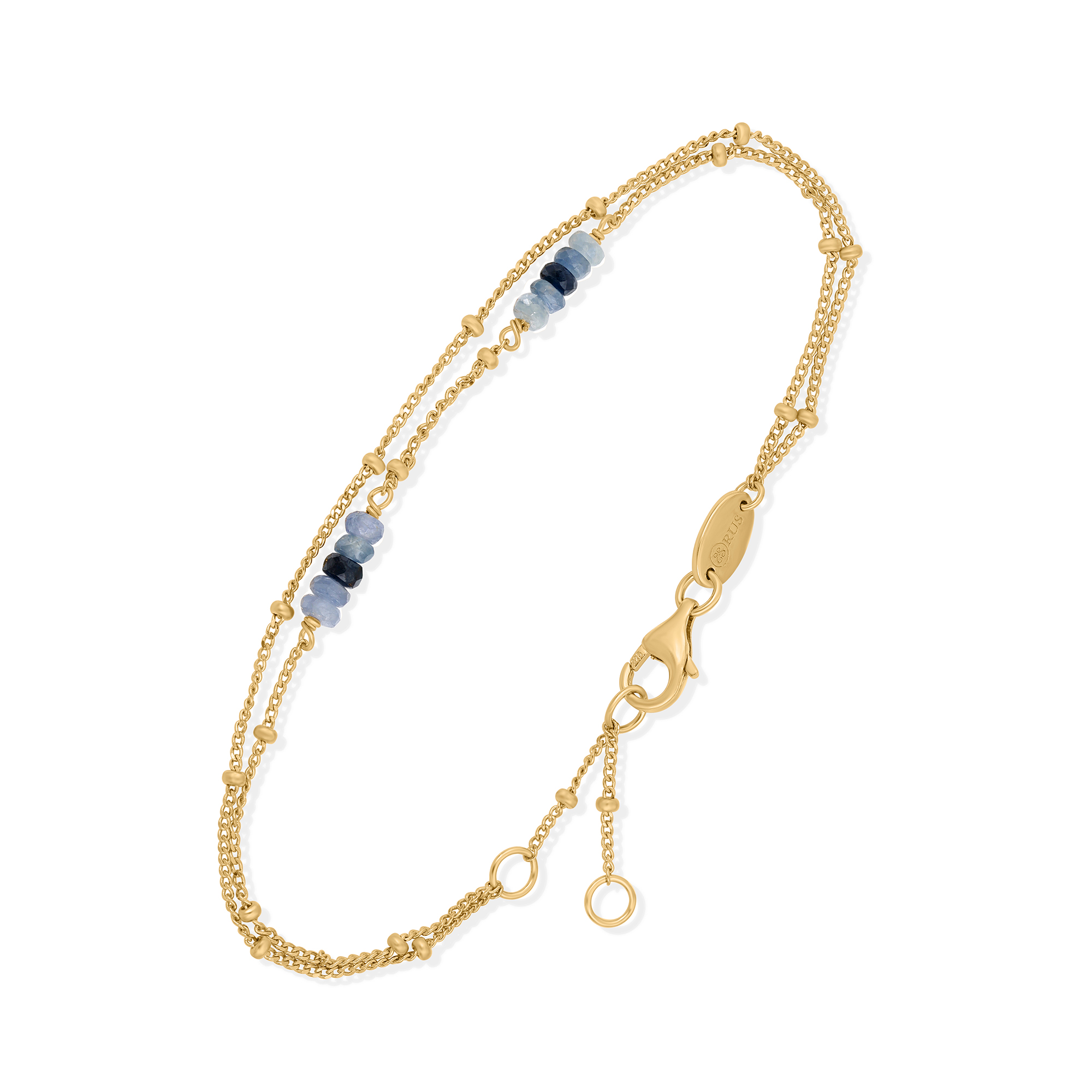 Bracelet Double Rang en Argent Doré, Saphir Bleu 1