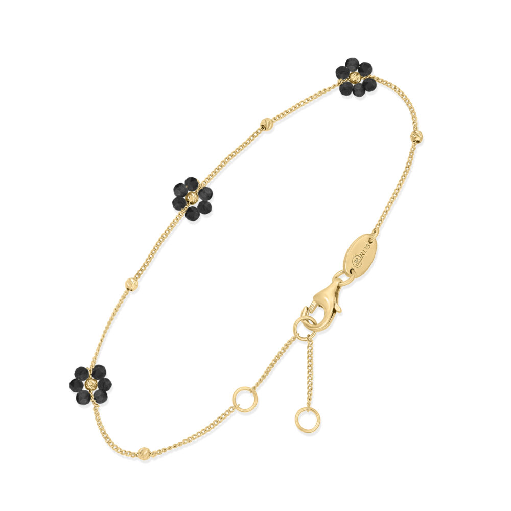 Bracelet "Bouquet Précieux" en Argent Doré et Fleurs Spinelles noires