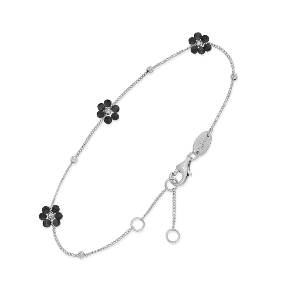 Bracelet "Bouquet Précieux" en Argent Rhodié et Fleurs Spinelles noirs