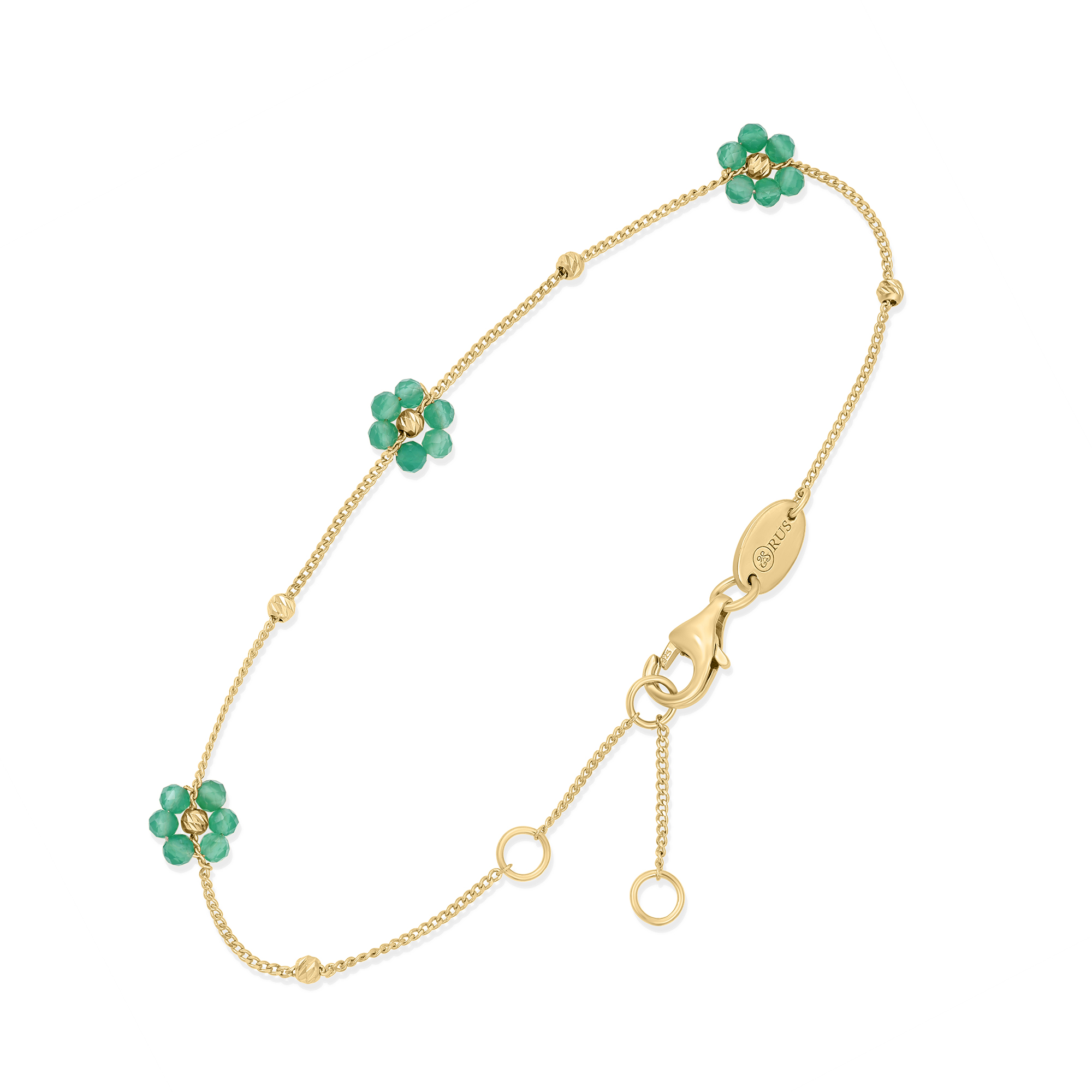 Bracelet "Bouquet Précieux" en Argent Doré et Fleurs d'Onyx Vert Naturel 1