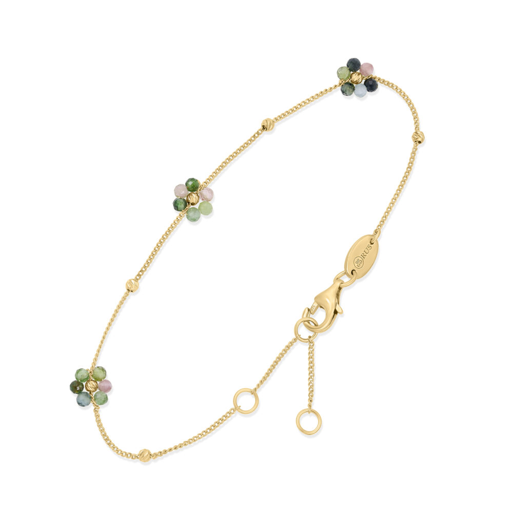 Bracelet "Bouquet Précieux" en Argent Doré et Fleurs de Tourmaline Multicolore