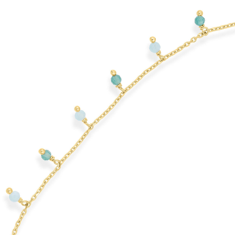 Alternative view of Bracelet Pampilles "Lagon Sacré" en Argent Doré, Amazonite et Onyx Vert Naturel