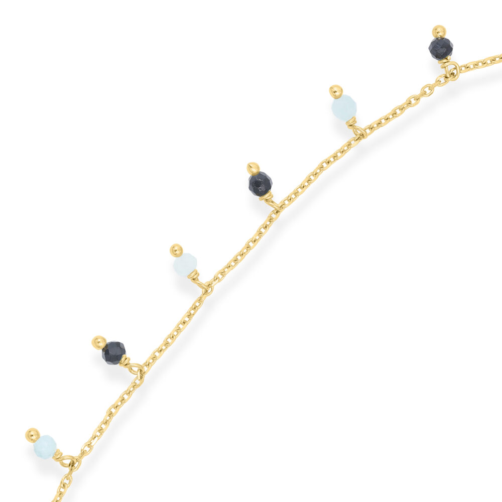Alternative view of Bracelet Pampilles "Éclat Marin" en Argent Doré, Amazonite et Spinelle Noire