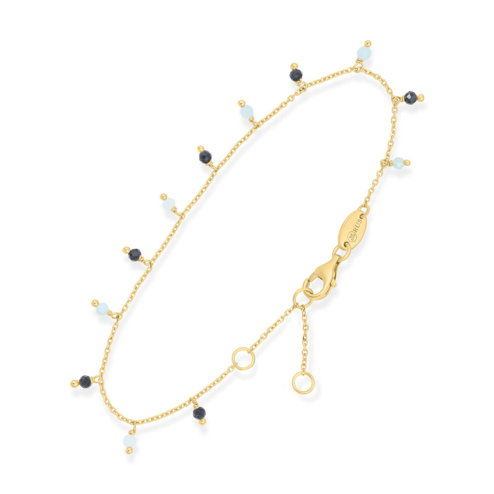 Bracelet Pampilles "Éclat Marin" en Argent Doré, Amazonite et Spinelle Noire