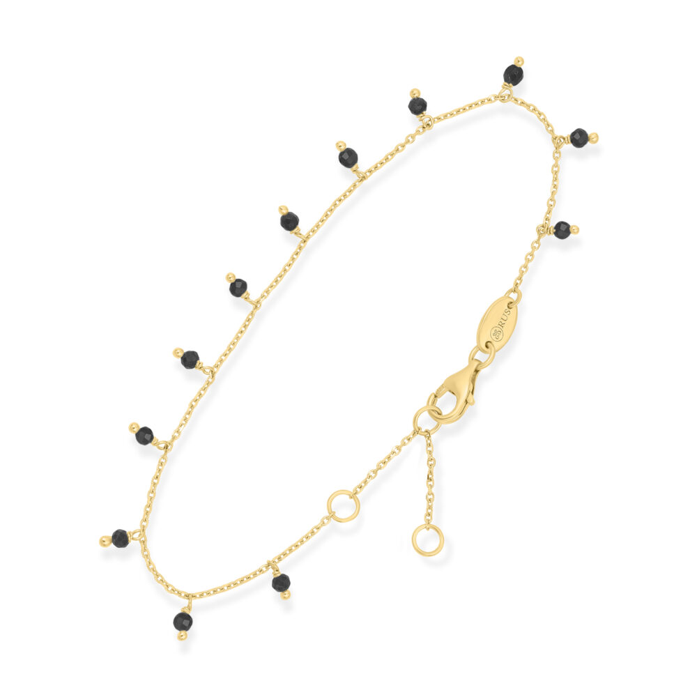 Bracelet femme argent doré pierres spinelles noires naturelles 19 cm — vue de face, Orus Bijoux