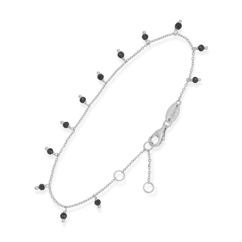Bracelet femme argent rhodié pierres spinelles noires naturelles 19 cm — vue de face, Orus Bijoux