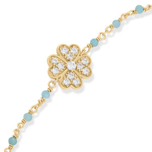 Bracelet "Trèfle de Chance" en Argent Doré, Amazonite Naturelle et Oxydes de Zirconium 4