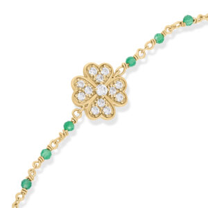 Bracelet "Trèfle de Chance" en Argent Doré, Onyx Vert et Oxydes de Zirconium 4