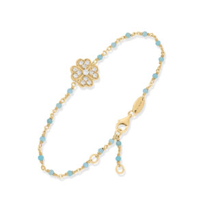 Bracelet "Trèfle de Chance" en Argent Doré, Amazonite Naturelle et Oxydes de Zirconium 3