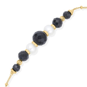 Bracelet Chaîne "Éclat Nocturne" en Argent Doré, Perles de Culture et Pierres Noires Facettées 6