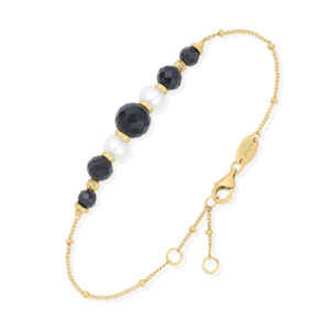 Bracelet Chaîne "Éclat Nocturne" en Argent Doré, Perles de Culture et Pierres Noires Facettées 4