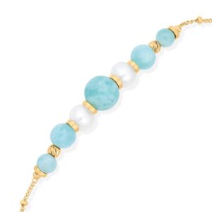 BRD203 AMAZ Bracelet Chaîne "Éclat Nocturne" en Argent Doré, Perles naturelles et Pierres Amazonite Facettées 5